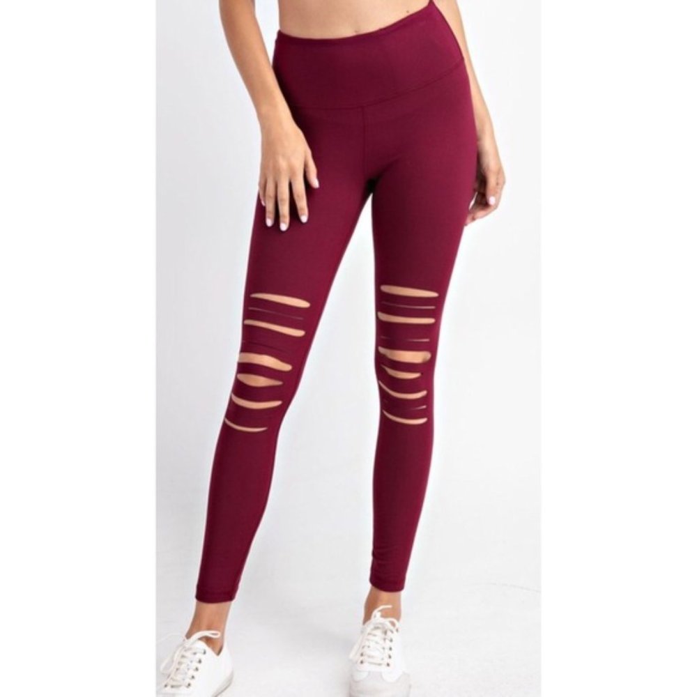 NWT Burgundy High Waisted Laser Cutout Leggings